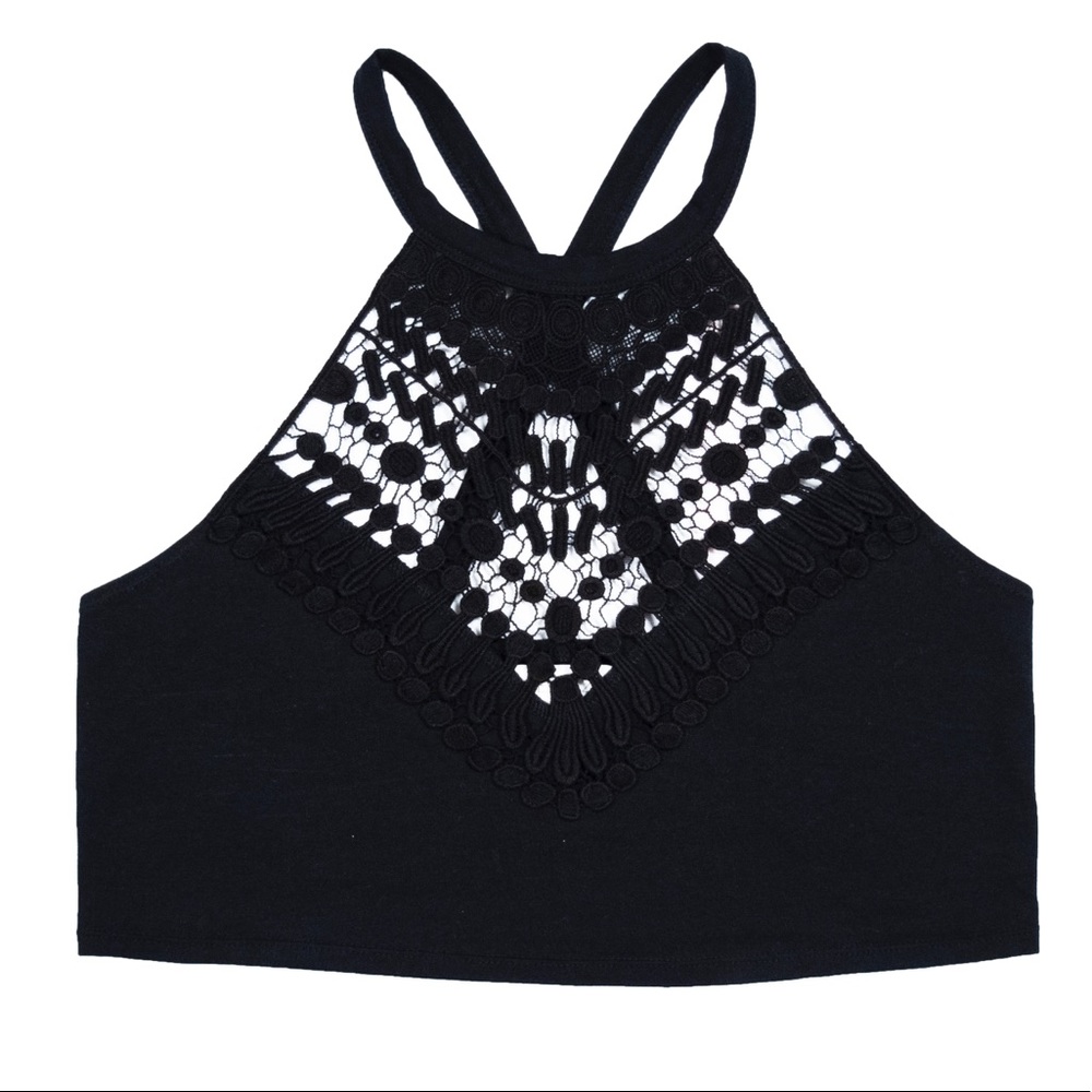Black Embroidered Crop Top